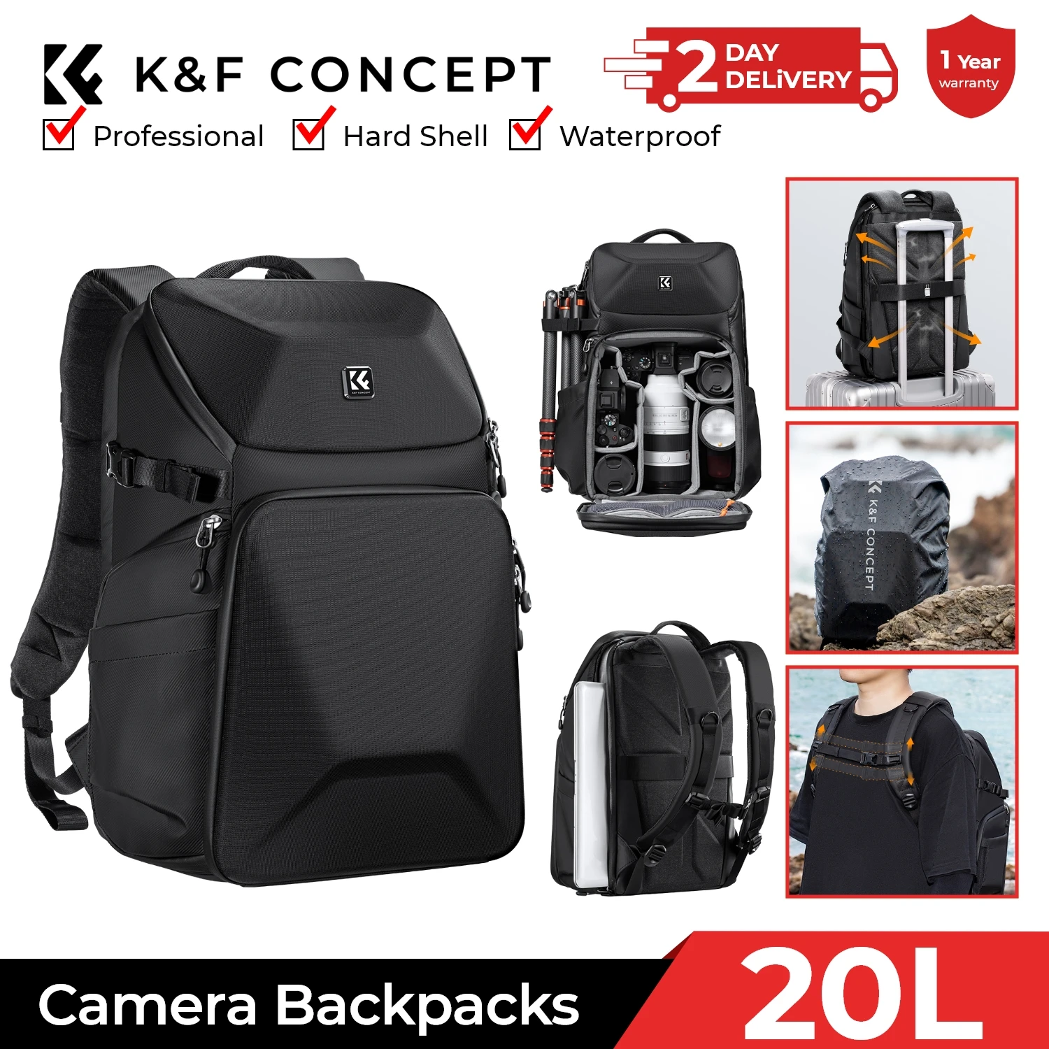 Photography Camera - K&F CONCEPT 20L Kamerarucksack Wasserdicht mit