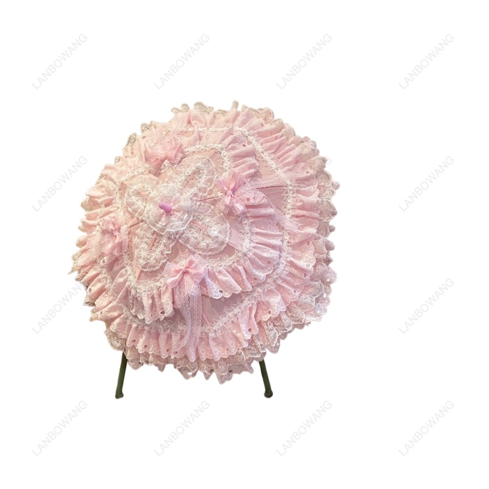 Photography Wedding - Handgefertigter rosa floraler Herz-Spitzenschirm, Mini-Sonnenschirm im
