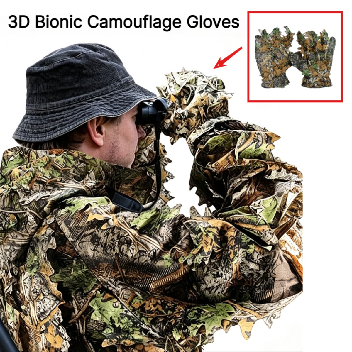 Photography Training - 3D-Tarnblatt-Jagdhandschuhe, bequeme, rutschfeste Blatt-Handschuhe für Jagd,
