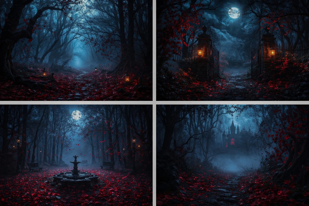 Dunkler Wald, Mondlicht, rote  – Photography Dark Cloth Bewertung und Preis